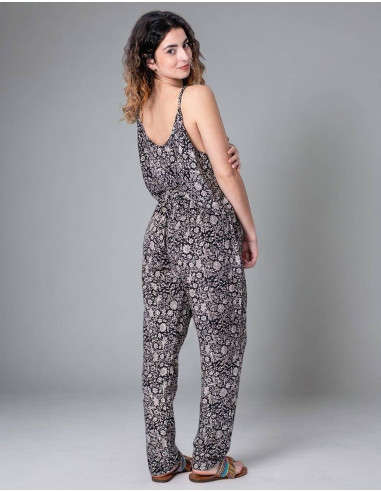 Long Silk Jumpsuit with Flower Print