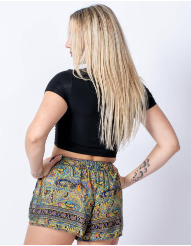 Short court en soie imprimée
