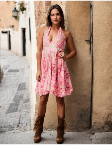 Abito corto in seta rosa
