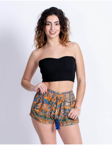 Short en Soie Imprimé Paisley Fond Orange