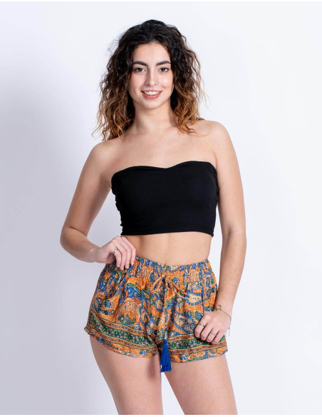 Short en Soie Imprimé Paisley Fond Orange