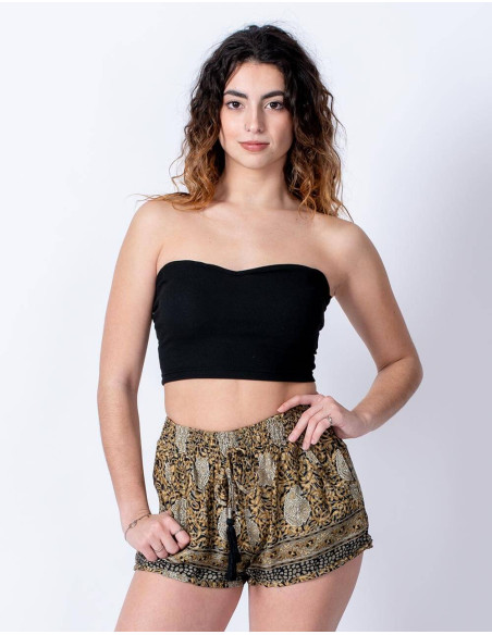 Sehr coole kurze bedruckte Seidenshorts in Brauntönen