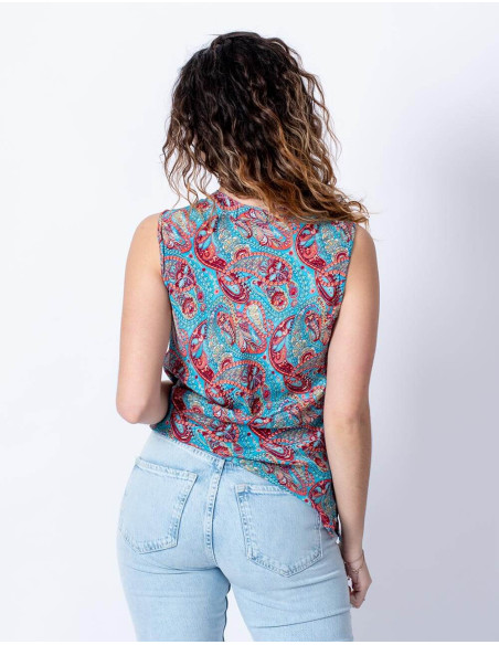 T-shirt en soie imprimé sans manches basique et cool