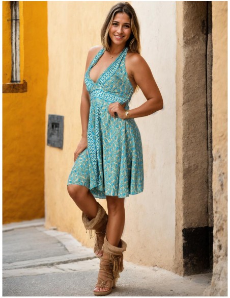 Vestido Curto Kimago com Decote V e Costas Abertas
