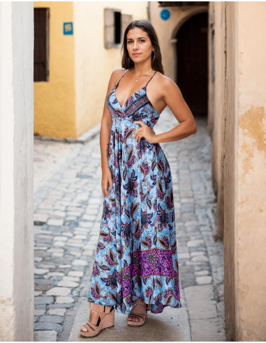 Vestido longo de seda estilo Boho Kimago