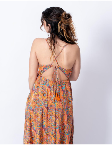 Langes bedrucktes Seidenkleid im Hippie-Stil...
