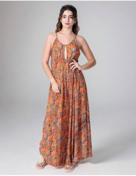 Langes und breites Seidenkleid mit Paisley-Print