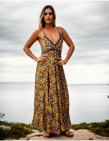 Vestido longo estilo Boho com estampa floral