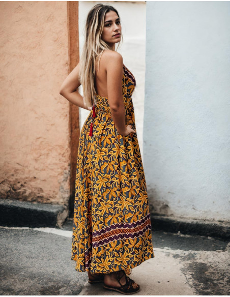 Vestido longo sem costas em seda fresca