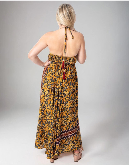 Vestido longo sem costas em seda fresca