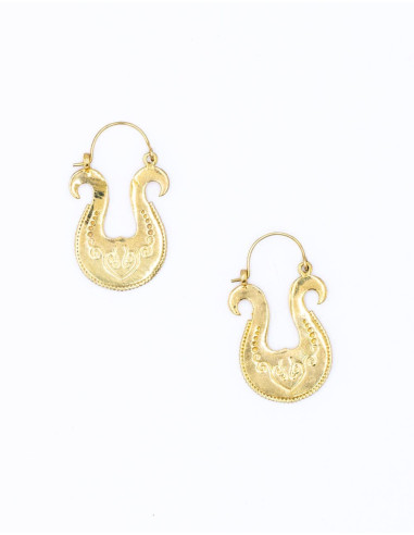 Handmade Earrings in the Shape of a Hand Harp in Brass