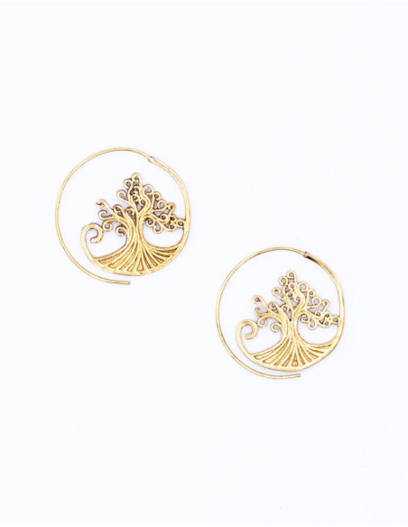 Boucles d'oreilles faites main avec arbre de vie en laiton avec bain icoting