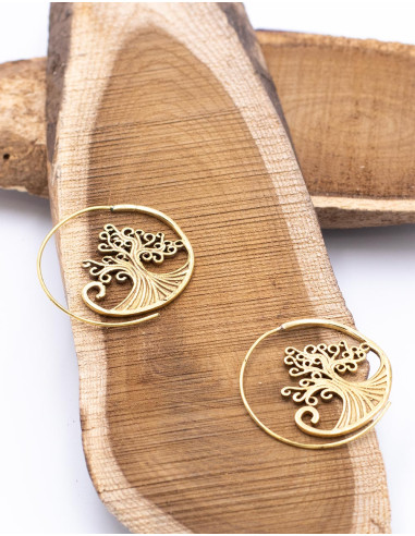 Boucles d'oreilles faites main avec arbre de vie en laiton avec bain icoting