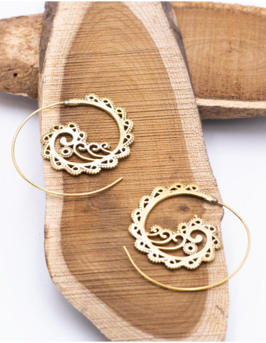 Boucles d'Oreilles Circulaires avec Firulets en Laiton Sculpté avec Bain Icoting