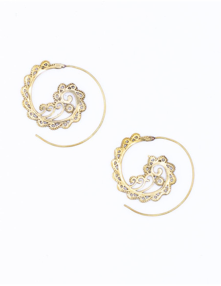 Boucles d'Oreilles Circulaires avec Firulets en Laiton Sculpté avec Bain Icoting
