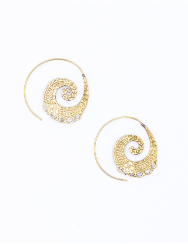Flat Carved Gold Earrings