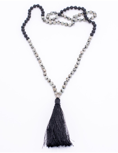 Mala Howlite tibétaine et roche volcanique
