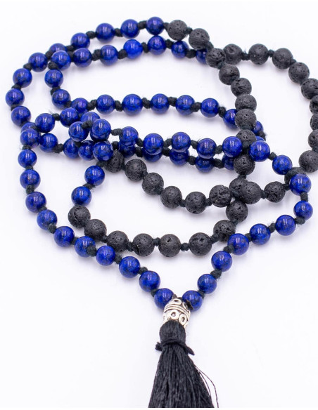 Chapelet de prière Lapizlazuli et Roche Volcanique