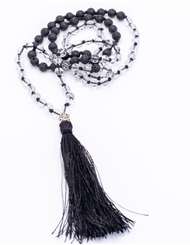 Cristal de quartz Japa Mala et roche volcanique