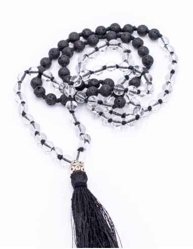 Japa Mala Quartz Crystal and Volcanic Rock