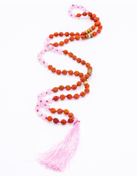 Japa Mala Quartzo Rosa e Rudraksha