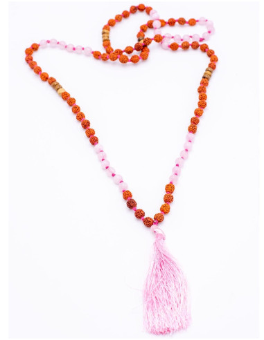 Japa Mala Quartzo Rosa e Rudraksha