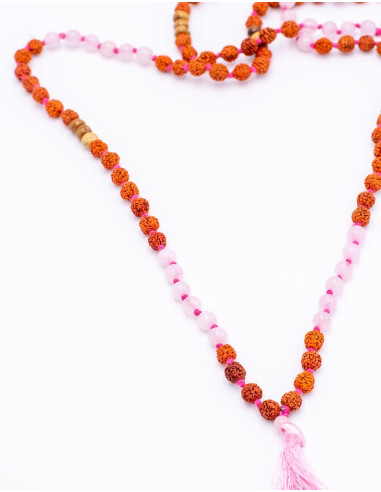 Japa Mala Quartz Rose et Rudraksha