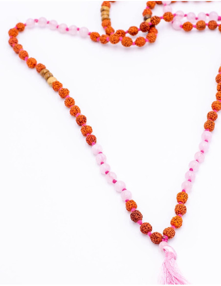 Japa Mala Rosenquarz und Rudraksha