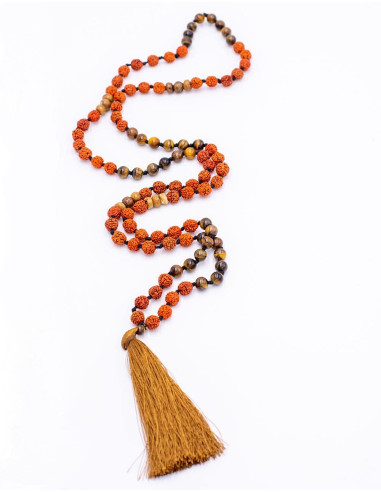 Mala tibétain Oeil de Tigre et Rudraksha