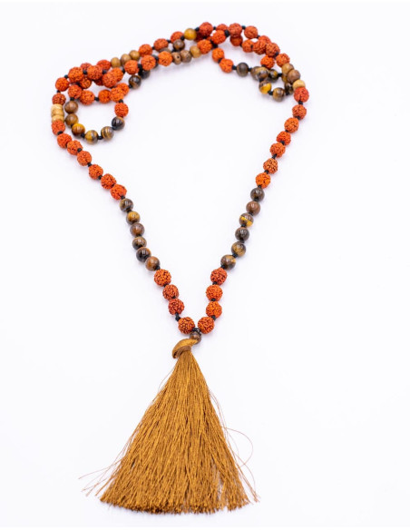 Mala tibetano Occhio di tigre e Rudraksha