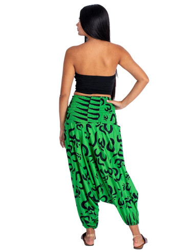 Pantaloni afghani in cotone verde con simboli...