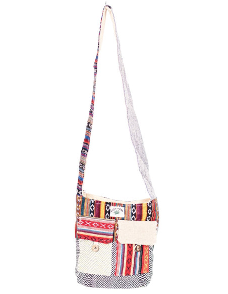 Hemp Crossbody Bag with Two Front Pockets - Hippie Style and Functional