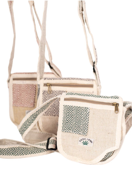 Bolsa transversal exclusiva de cânhamo: artesanato indiano, detalhes coloridos e vários bolsos