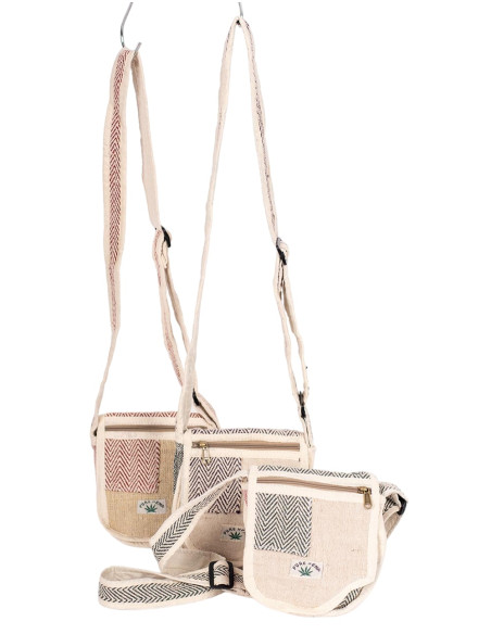 Bolsa transversal exclusiva de cânhamo: artesanato indiano, detalhes coloridos e vários bolsos