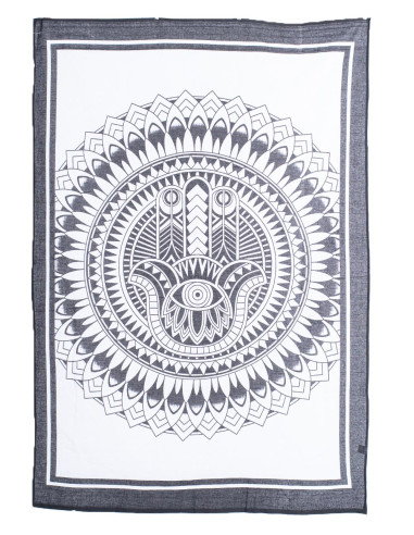 Tapeçaria de Mão Hamsa em Preto e Branco -...