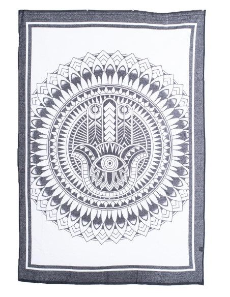 Tapisserie Main de Hamsa en Noir et Blanc - Protection et Style Bohème