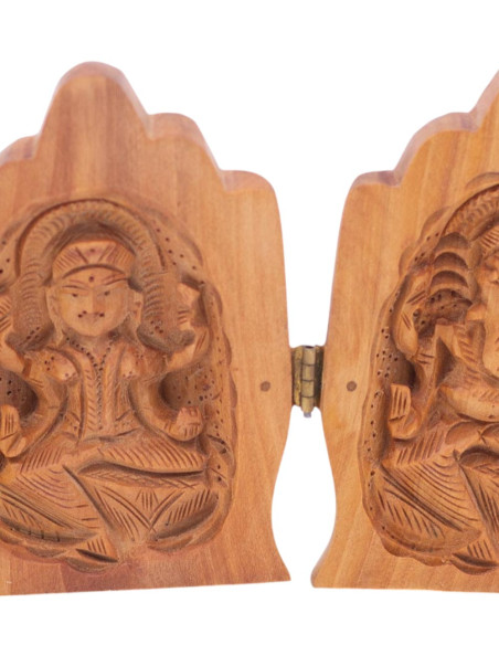 Estátua das mãos de Hamsa com Ganesha e Lakshmi esculpidas no interior