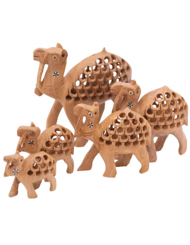 Conjunto de 5 camelos esculpidos em madeira -...