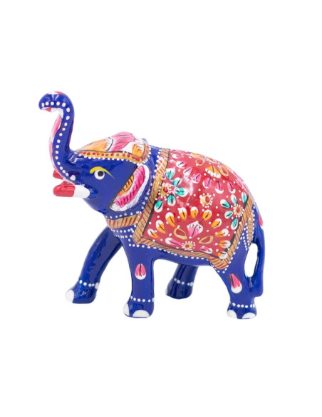 Statue d'éléphant en métal peinte à la main - Tronc vers le haut, énergie positive