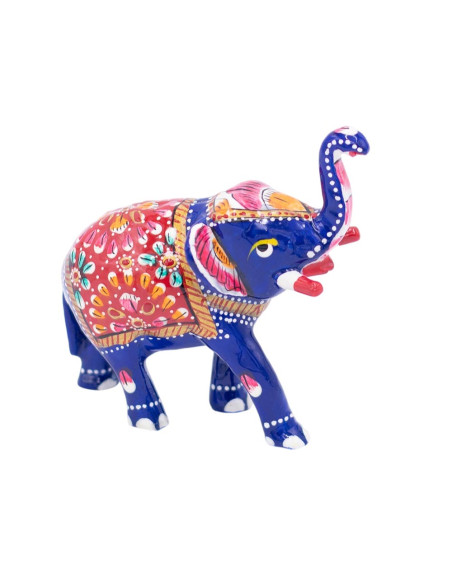 Statue d'éléphant en métal peinte à la main - Tronc vers le haut, énergie positive