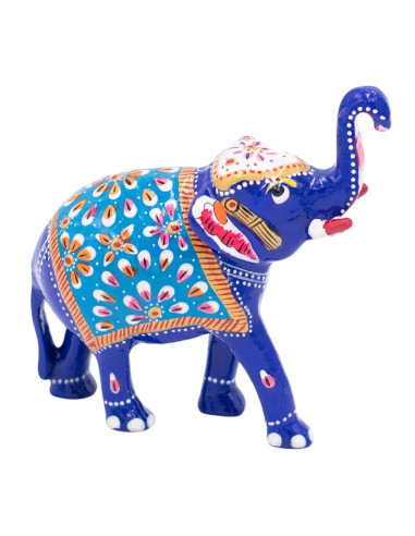 Hand Painted Metal Elephant Statue - Trunk Up,...