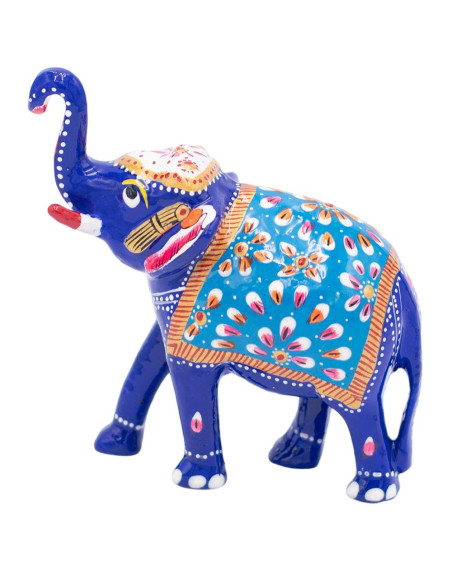Statue d'éléphant en métal peinte à la main - Tronc vers le haut, énergie positive