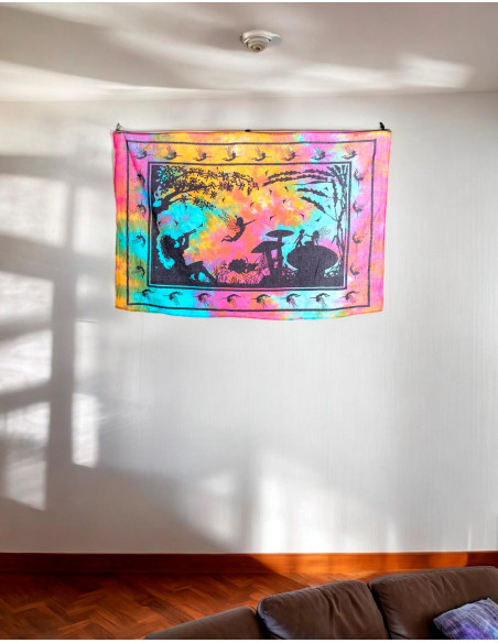 Arazzo Passaggio Multicolor con Flautista, Fate e Funghi - Magia e Fantasia