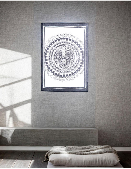 Black and White Hamsa Hand Tapestry - Protection and Bohemian Style