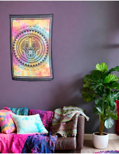 Tapisserie Main Hamsa Tie-Dye Multicolore - Protection et Style Bohème