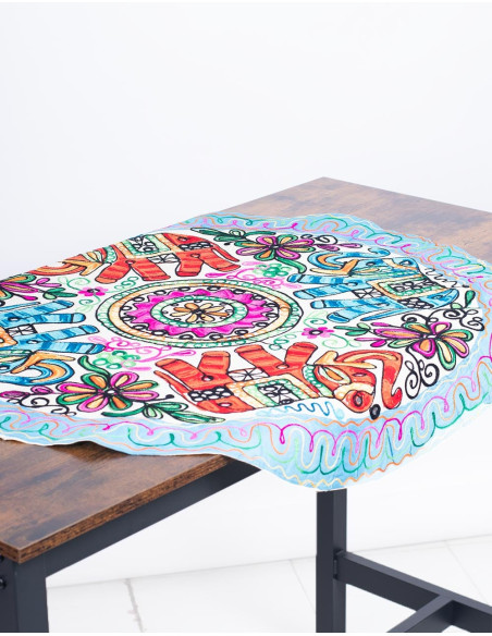 Toalha de mesa redonda bordada à mão com elefantes - artesanato exclusivo da Índia