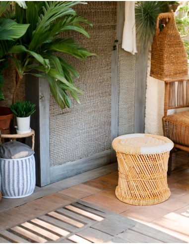 Woven Bamboo Stool | Handcrafted in India | Elastic Seat | 40x39 cm