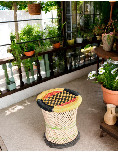 Tabouret en bambou tressé | Fabriqué à la main en Inde | Conception artisanale exclusive