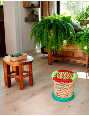 Tabouret en bambou tressé -...