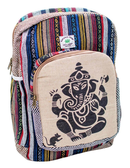 Mochila Kimago Unisex Hemp: Artesanato Indiano Exclusivo com Design Ganesha Único